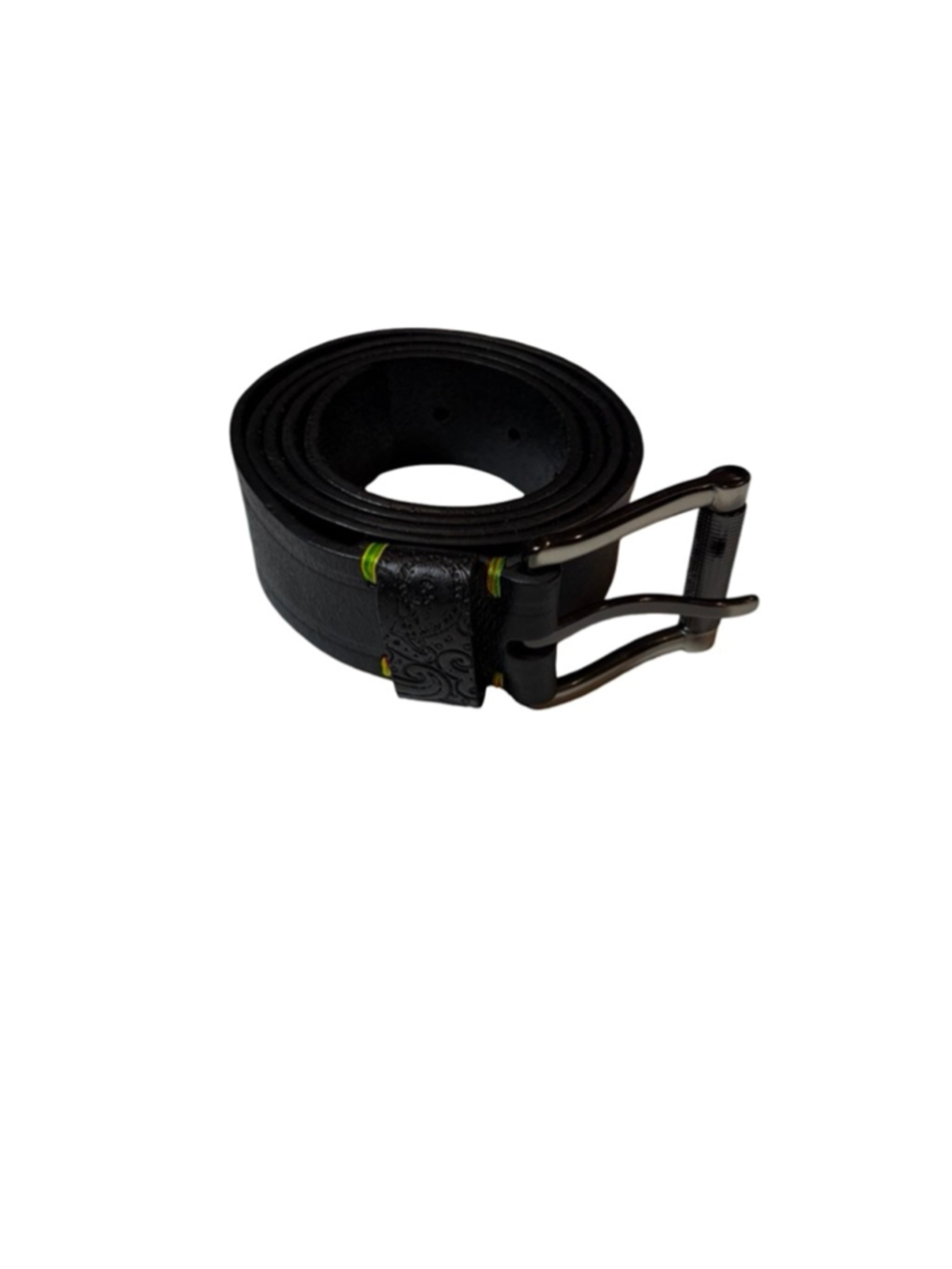 Robert Graham Black Leather Belt Embossed Keeper Gunmetal Buckle Size 42